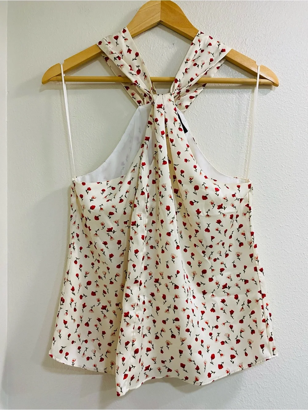 1. State Cream Twist Tie Halter Neck Camisole with Red Floral Print - Picture 7 of 7